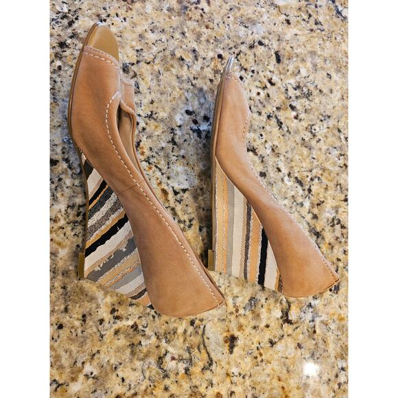 Ann klein poplar I flex 8 M wedges blue striped heel boho open toe career casual - Picture 5 of 8